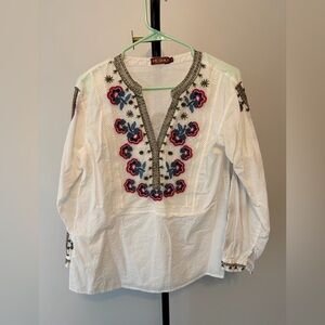 ✨ Embroidered Boho Peasant Blouse | 100% Cotton | Size M